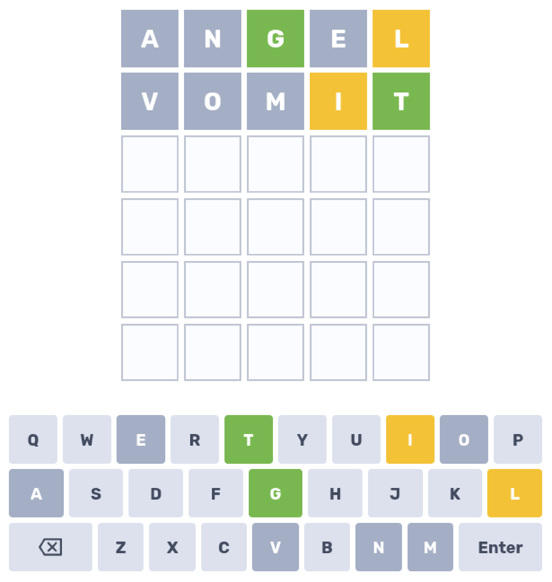 Eingabe 1 und 2 in Wordle