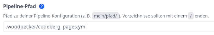 Pfad zur Woodpecker-Pipeline angeben